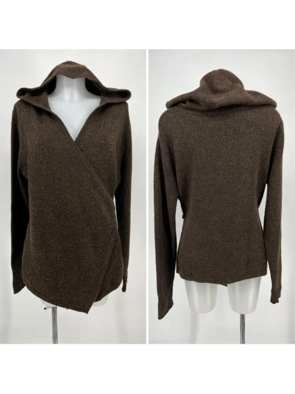 Betabrand Black Sheep Hooded Wrap Cardigan Sweater Wool Alpaca Blend S M Brown